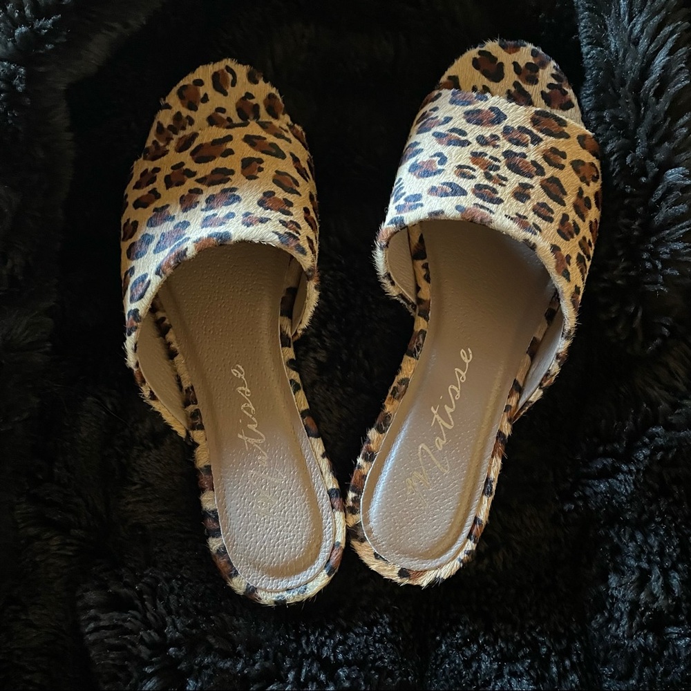Matisse Lira Calf Hair Leopard Animal Print Slip on Sandal - Picture 9 of 13
